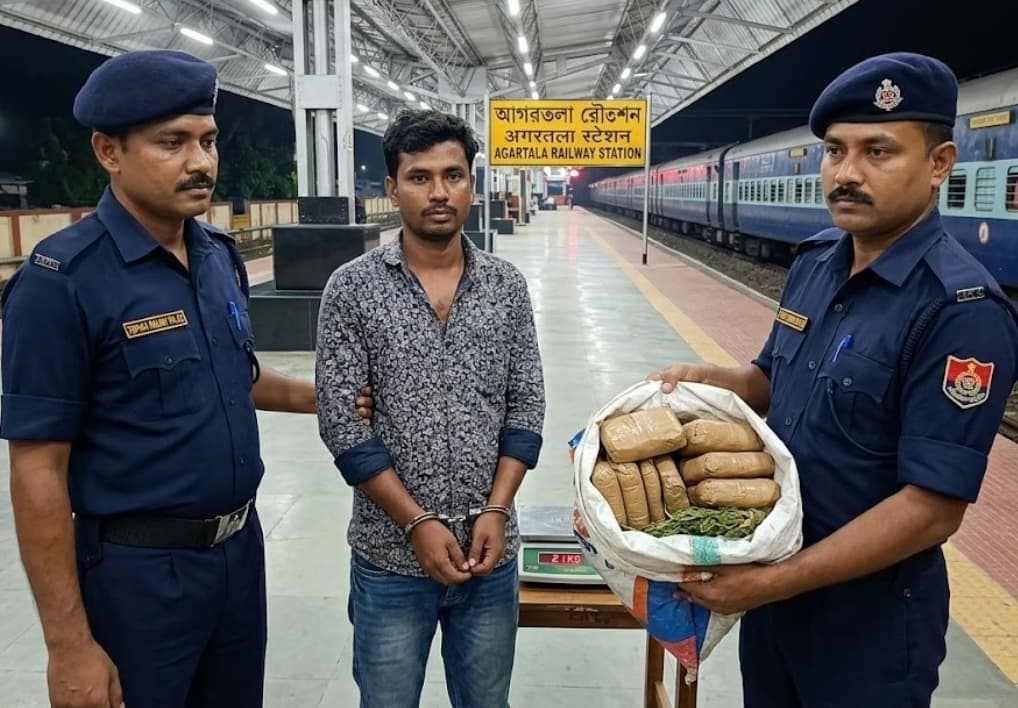 Tripura Railway Police Arrest Drug Peddler with Over 2kg Cannabis in Agartala