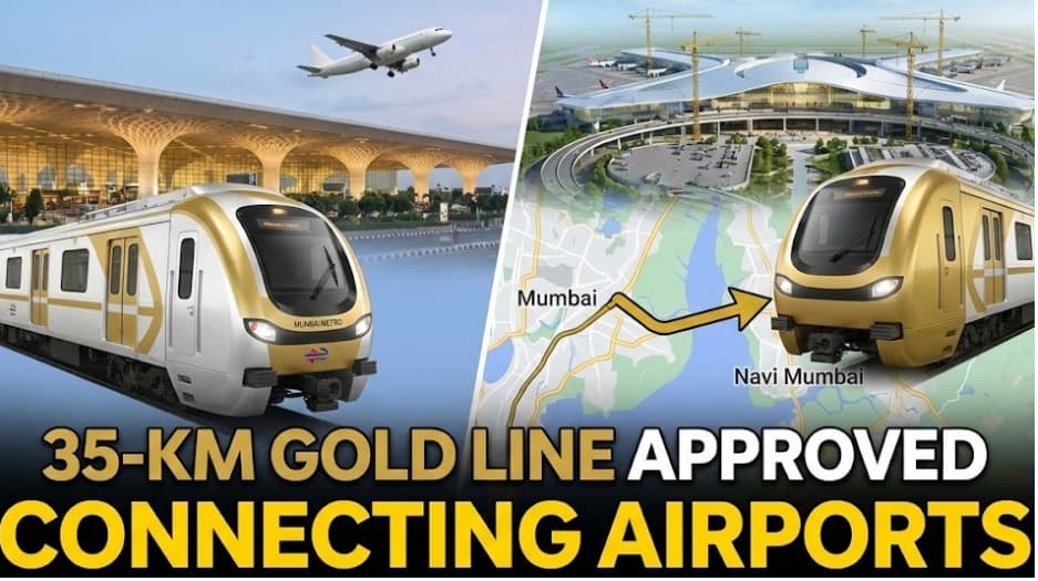 Mumbai Metro News: 35-km Gold Line Approved to Connect CSMIA and Navi Mumbai International Airport.