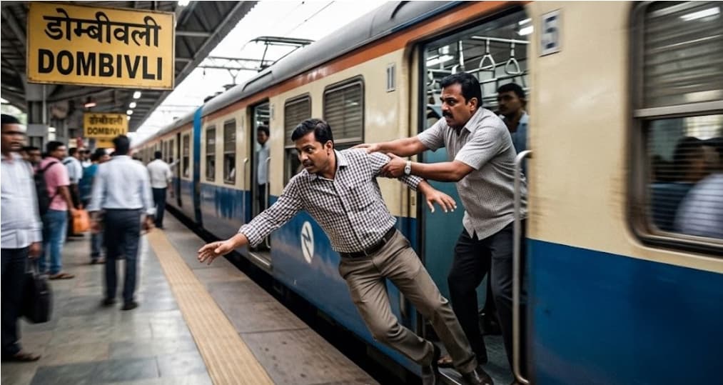 Dangerous Incident at Dombivli Railway Station as Commuter Nearly Pushed Out of Moving Train