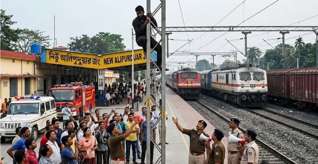 High Drama at New Alipurduar Station as Man Climbs Electric Pole and Stops Three Trains