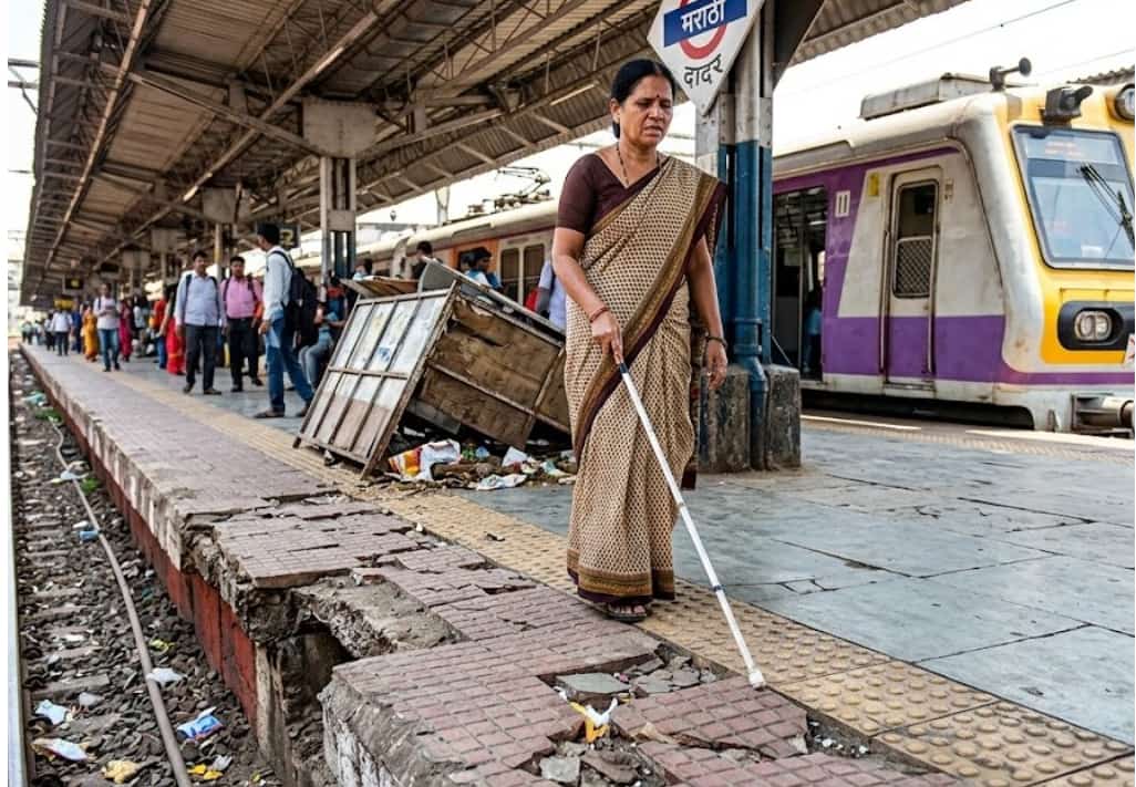 Dangerous Pathways at Mumbai Railway Stations Cause Problems for Blind Passengers