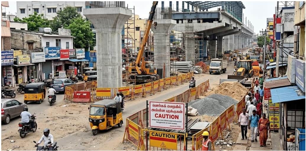 Chennai Metro Construction Causes Big Safety Problems on Perambur High Road