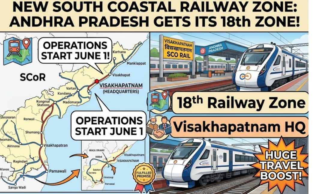 New South Coastal Railway Zone to Start Operations on June 1 in Andhra Pradesh