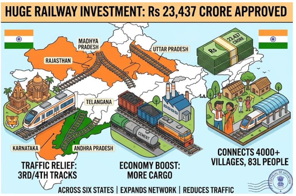 Indian Government Approves Rs 23,437 Crore for Three Huge New Railway Projects Across Six States