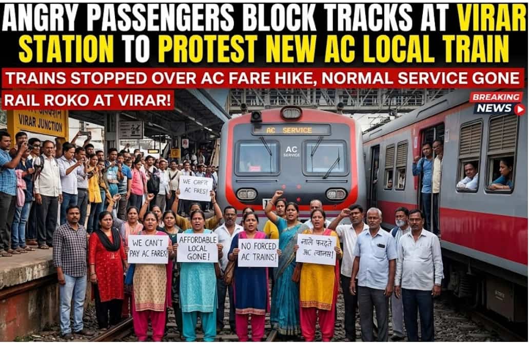 Angry Passengers Block Tracks at Virar Station to Protest New AC Local Train